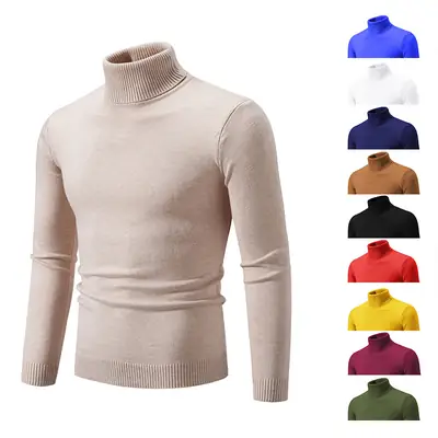 Men's Blue Knitted Turtleneck Sweater Slim Fit