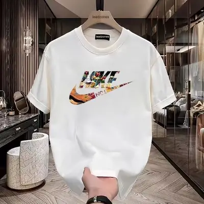2024 Black Letter Printed T-Shirt Short Sleeve Round Neck