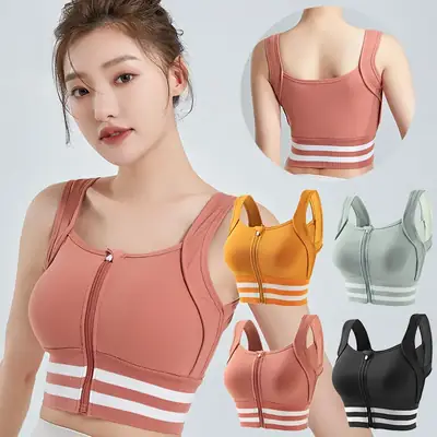 Running Sports Bra Women Non-Rim Front Zipper Quick Dry