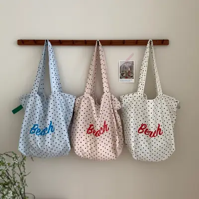 Japanese Style Polka Dot Shoulder Tote Bag Large Capacity