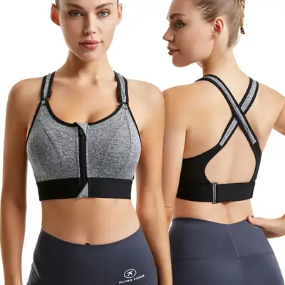 Pink Shockproof Running Cross Beauty Vest Push-up Anti-sagging Sports Bra Women's Velcro Front Zipper Yoga Underwear
