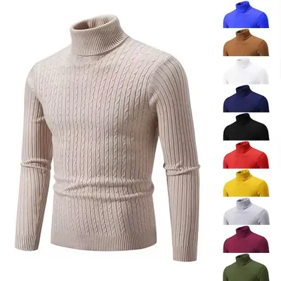 Men's Yellow Knitted Turtleneck Sweater