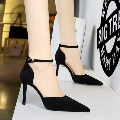 Black Suede Ankle Length Sandals for Women