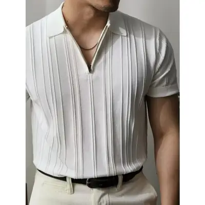 Men's Black Striped Polo Shirt Spring Autumn Loose Casual