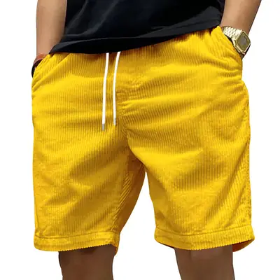 Men's Yellow Corduroy Cargo Shorts Summer Ins