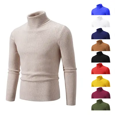 Men's Vintage Solid Turtleneck Sweater Slim Fit Knitted