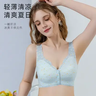 Bustling Embellished Breastfeeding Underwear Women's Plus Size Soft Support Top-up Large Chest Showable Small Traceless Front Buckle Vest Bra