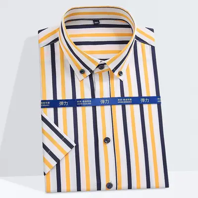 Men Striped Slim Fit Shirt White Red Blue Striped