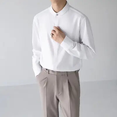 Men's Black Long Sleeve Collarless Shirt 2023