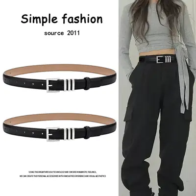 Women Genuine Leather Belt Niche Design Black Casual