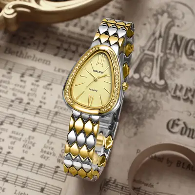 Women's Gold Snake Chain Watch with Diamond Dial