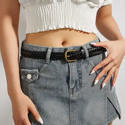 Women's Vintage Belt with Gold Buckle & Denim Shorts