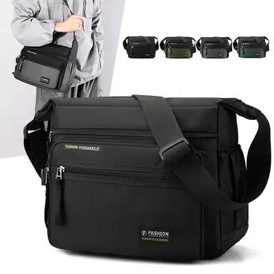 Men's Green Messenger Bag Large Capacity Shoulder Strap