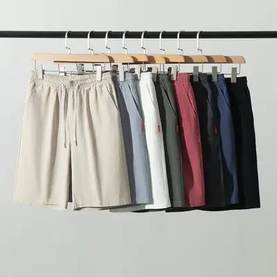 Men Pure Cotton Summer Shorts Black Loose Straight Casual Pants