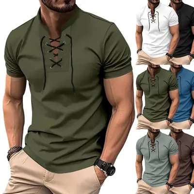 Men's Green Thin V Neck V Strap T-Shirt