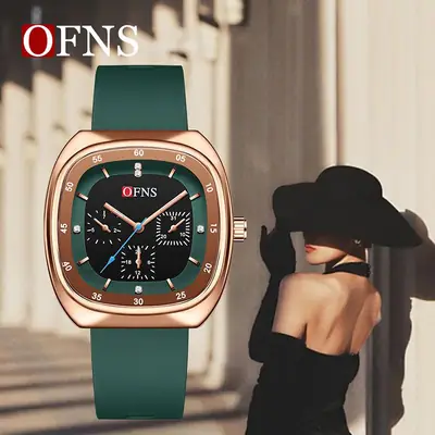Ofns Women's Green Quartz Watch with Rose Gold Case