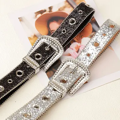 Pink Rhinestone Belt for Women European American Punk Style