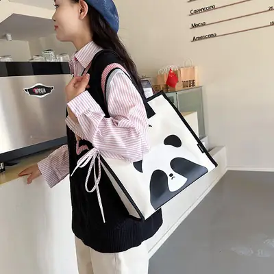 Cute Panda Print Large Capacity Canvas Tote Bag