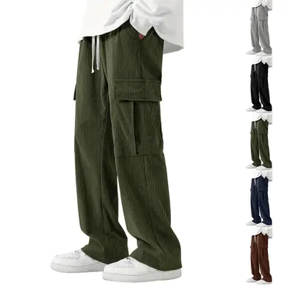 Men's Brown Corduroy Wide Leg Pants Casual Workwear