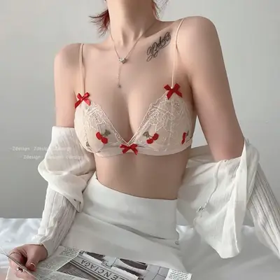 White Butterfly Lace Triangle Cup Bra with Chiffon Skirt