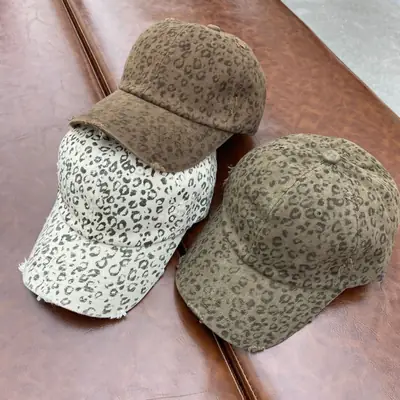 Leopard Print Women's Big Head Cap Set Brown White