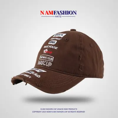 Men's Brown Distressed Hat with Brand Embroidery