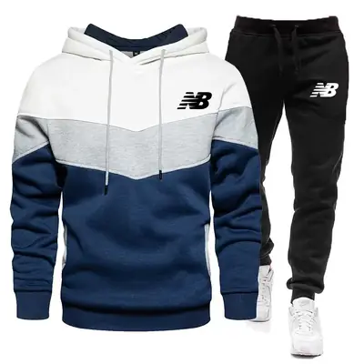 Men Cross-Color Hooded Sweatshirt & Sweatpants Set
