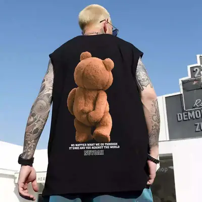 Men Sleeveless T-Shirt Black Passing Graphic Plus Size
