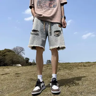Ripped Denim Shorts for Men American Style Summer