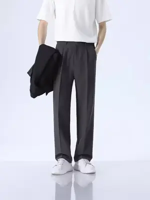 Men Ice Silk Western Pants Solid Color Loose Summer