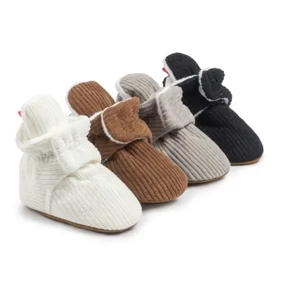 2024 foreign trade spring and autumn new baby socks shoes vertical grain velvet baby toddler shoes warm buckle shoes