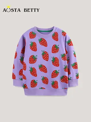 Strawberry Printed Round Neck Sweatshirt for Girls