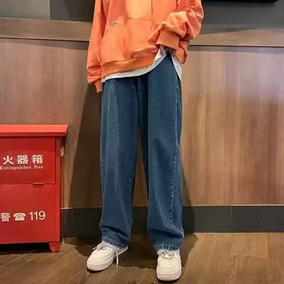 Men Loose Wide Leg Jeans American Style Autumn Trendy