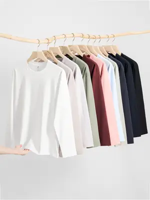 Men's Long Sleeve Cotton T-Shirt Pink