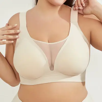 Amazon Plus Size Full Cup Seamless Mesh Large Size Underwear Thin Large Breast Revealing Small Anti-Sagging Bra Fat