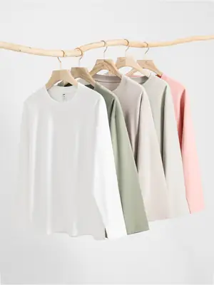 Men Cotton Long Sleeve T-Shirt Solid White