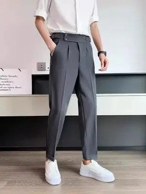 Men's Grey High Waist Straight Pants Spring Summer