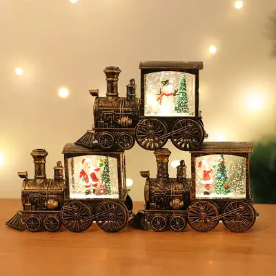 Santa Claus Christmas Train Ornament Gold Brushed Night Light