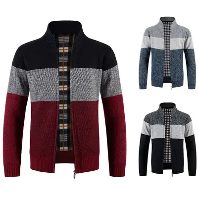 Men's Grey Blue Fleece Zipper Cardigan Jacket