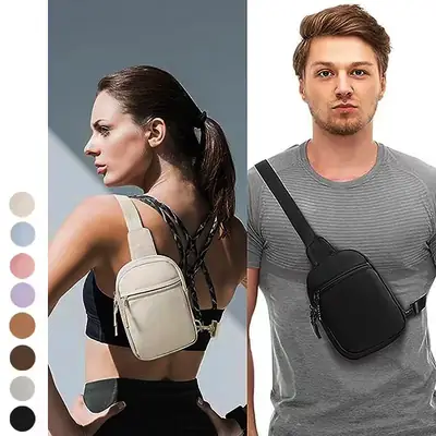 Black Polyester Crossbody Bag for Women Men