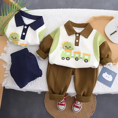 New Cotton Boys Letter Printed T-shirt Casual Top Fashion Printed Trousers Two-piece Set