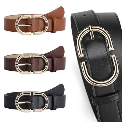 Women's Tan Leather Belt with Gold Buckle