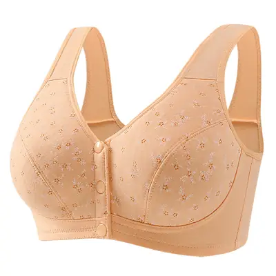 New Style Middle-aged and Elderly Underwear with Front Buckle Push-up Anti-sagging Side-closing plus size Thin Bra without Steel Rings