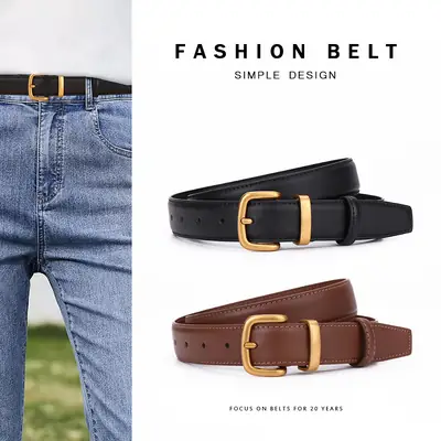 Women's Black Leather Belt with Gold Buckle 2.8cm