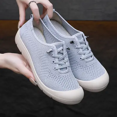 Women's Black Mesh Slip-On Shoes with White Sole