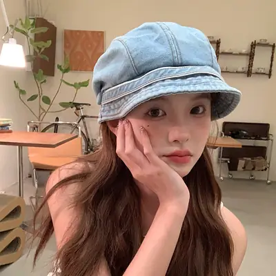 Women Denim Duck Tongue Beret Spring Summer Hat