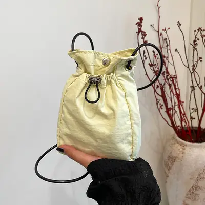 Minimalist Drawstring Canvas Mobile Bag Women's Shoulder Crossbody