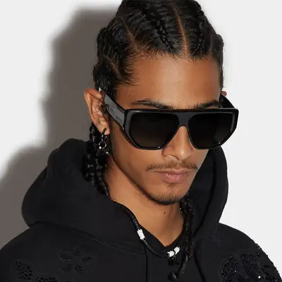 Men's White Square Sunglasses with Dark Lenses