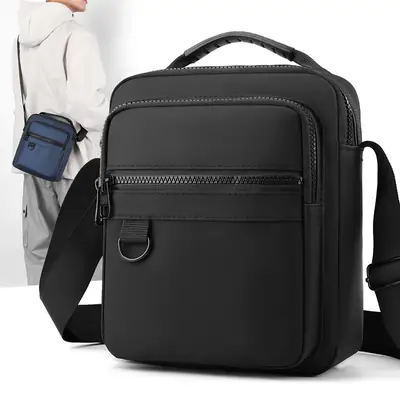 Men's Black Messenger Bag Office Travel Lightweight