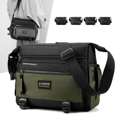 Men's Waterproof Oxford Crossbody Bag Black Large Capacity
